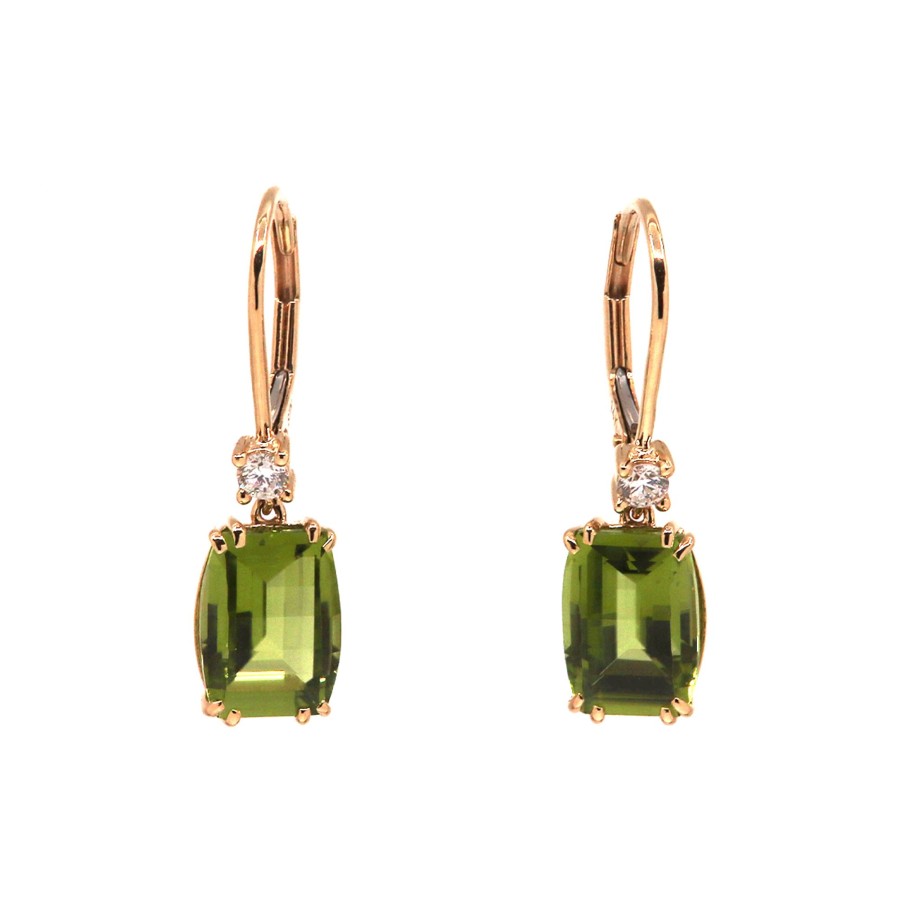 Jewelry Josephs Jewelers Home | 14K Yellow Gold Peridot And Diamond Earrings Green