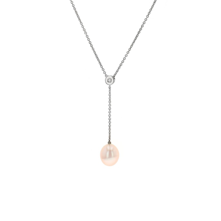 Jewelry Josephs Jewelers Home | Sterling Silver Freshwater Pearl And Diamond "Y" Necklace - Josephs Jewelers White