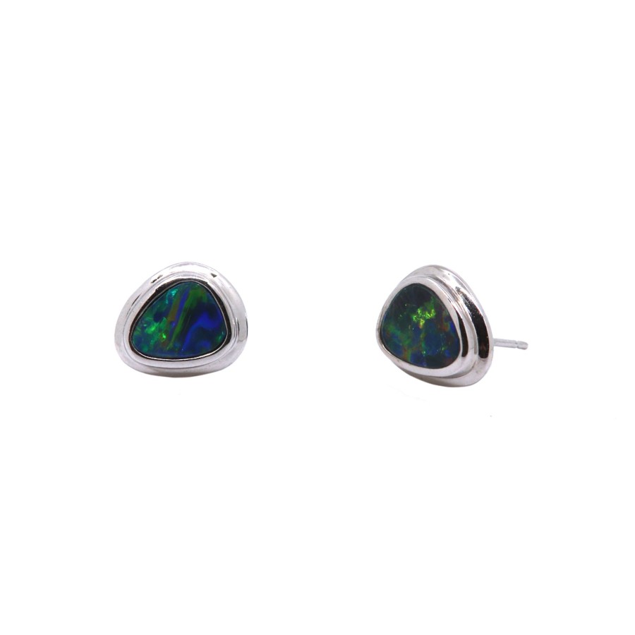 Jewelry Josephs Jewelers Home | 14K White Gold Small Opal Doublet Stud Earrings Multi