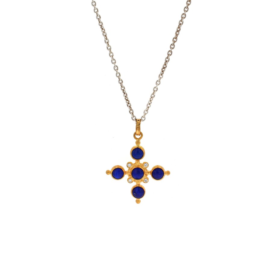 Jewelry Josephs Jewelers Home | Two-Tone Lapis Sloane Cross Pendant With Chain - Josephs Jewelers Blue