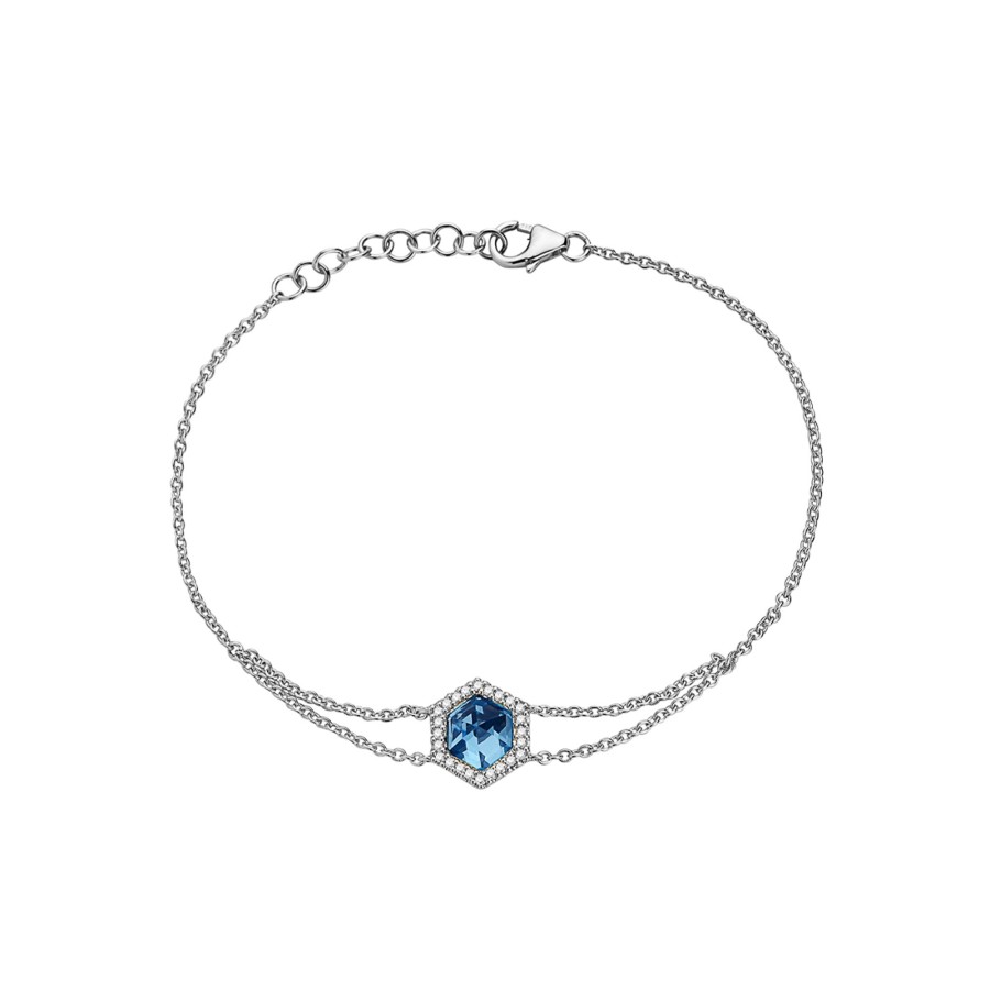 Jewelry Josephs Jewelers Home | 14K White Gold Hexagon Topaz And Diamond Bracelet Blue