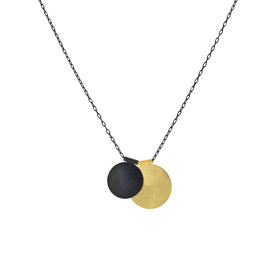 Jewelry Josephs Jewelers Home | Two-Tone Sterling Silver 2-Disc Necklace - Josephs Jewelers Black