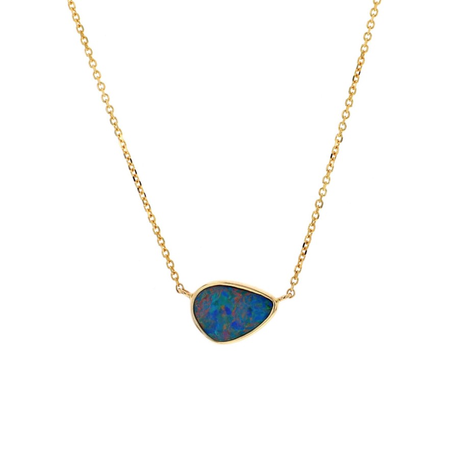 Jewelry Josephs Jewelers Home | 14K Yellow Gold Australian Opal Doublet Necklace - Josephs Jewelers Multi