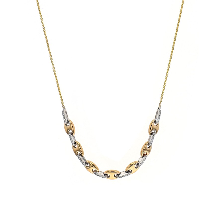 Jewelry Josephs Jewelers Home | 14K Two-Tone Link And Diamond Necklace - Josephs Jewelers White