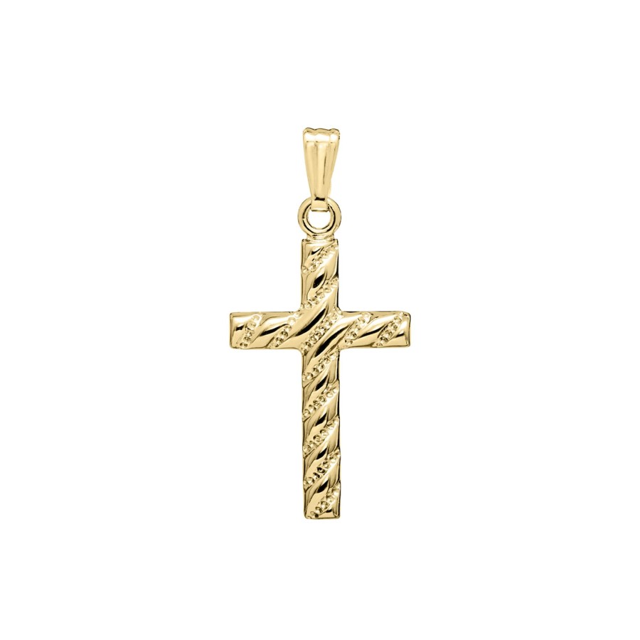 Jewelry Josephs Jewelers Home | 14K Yellow Gold Twist And Embossed Cross Pendant