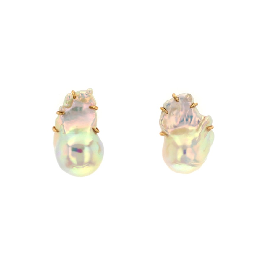 Jewelry Josephs Jewelers Home | 14K Yellow Gold Baroque Freshwater Pearl Earrings White