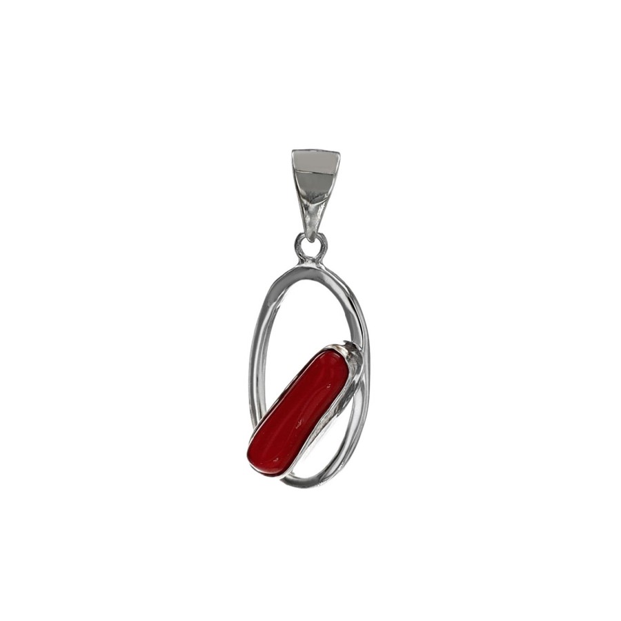 Jewelry Josephs Jewelers Home | Sterling Silver Oblong Dyed Coral Pendant - Josephs Jewelers Red