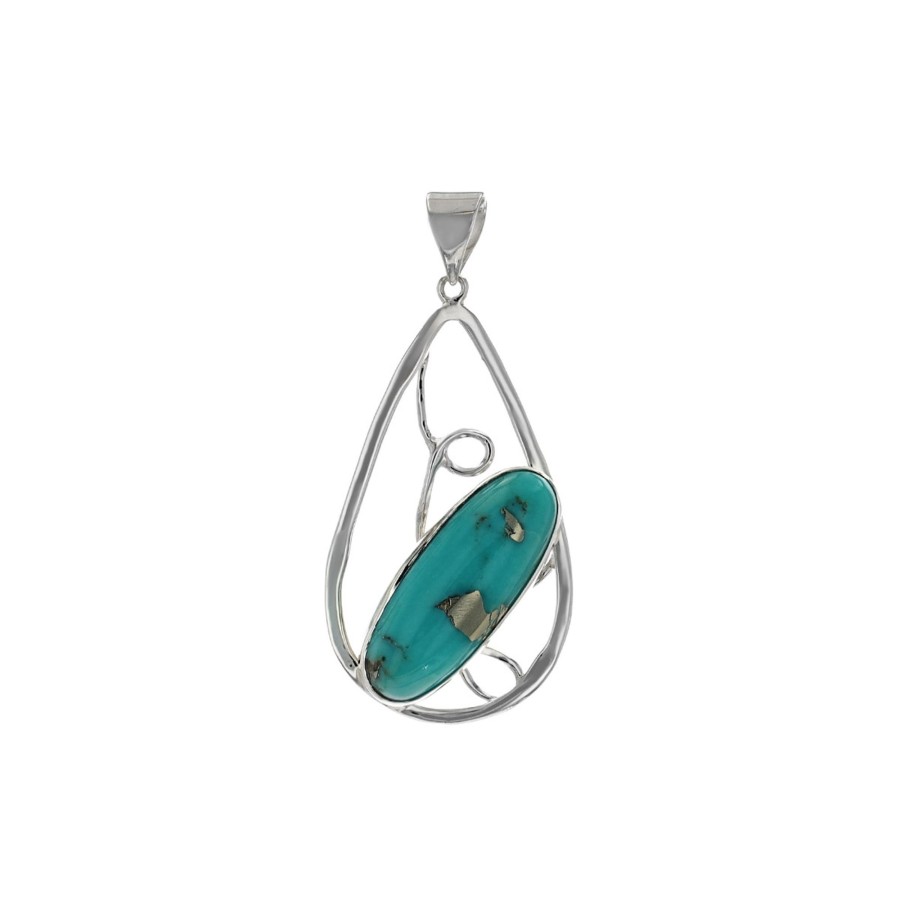 Jewelry Josephs Jewelers Home | Sterling Silver Oval Cabochon Turquoise Pear-Shape Pendant - Josephs Jewelers Blue