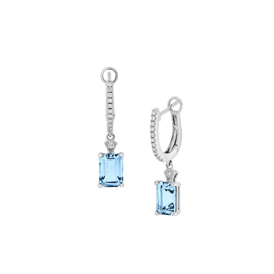 Jewelry Josephs Jewelers Home | 14K White Gold Aquamarine And Diamond Earrings Blue