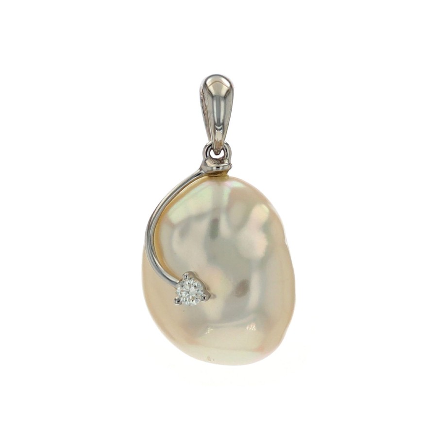 Jewelry Josephs Jewelers Home | 14K Gold Pearl And Diamond Pendant White