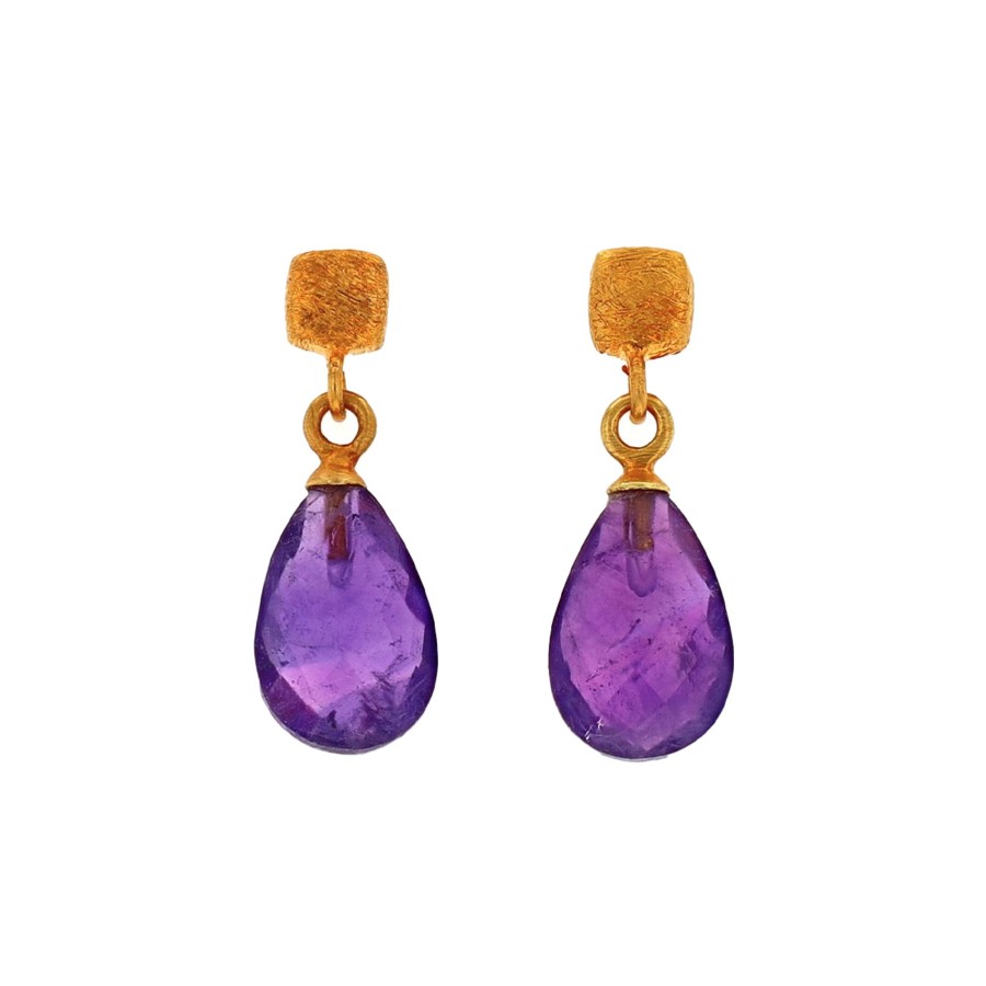 Jewelry Josephs Jewelers Home | Gold Plated Sterling Silver Faceted Amethyst Drop Earrings Purple