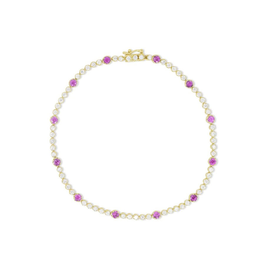 Jewelry Josephs Jewelers Home | 14K Yellow Gold Sapphire And Diamond Bracelet - Josephs Jewelers Pink