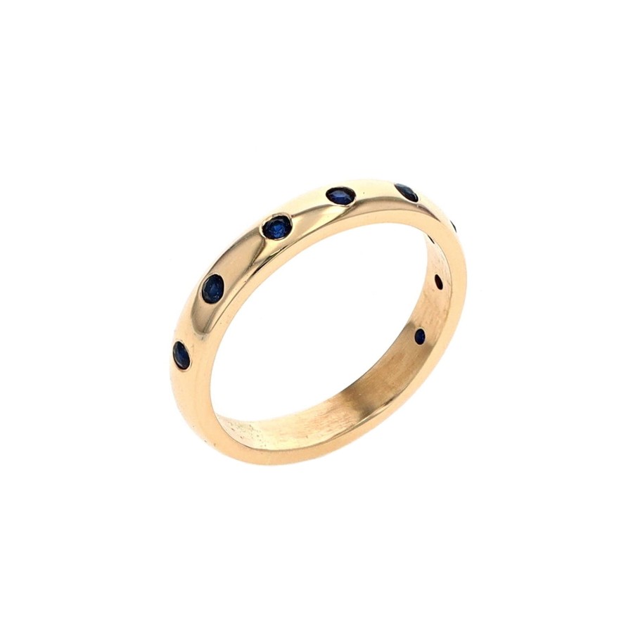 Jewelry Josephs Jewelers Home | Estate 14K Yellow Gold Flush-Set Sapphire Band - Josephs Jewelers Blue