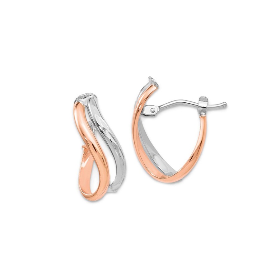 Jewelry Josephs Jewelers Home | 14K Two-Tone Polished And Hammered Hoop Earrings