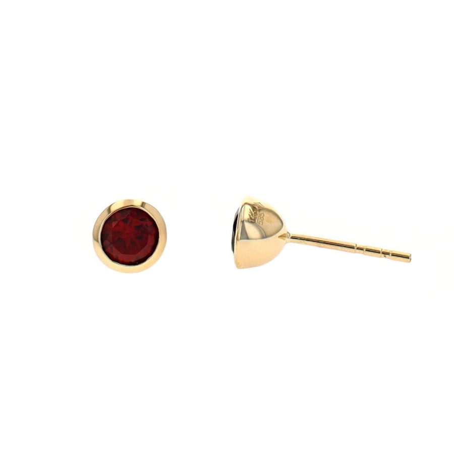 Jewelry Josephs Jewelers Home | 14K Yellow Gold Garnet Bezel Earrings Red