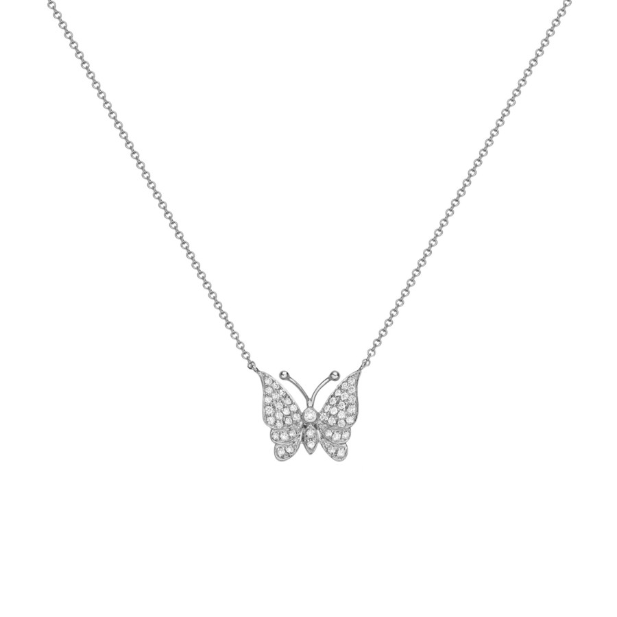 Jewelry Josephs Jewelers Home | 14K Gold Diamond Pave Butterfly Necklace - Josephs Jewelers White