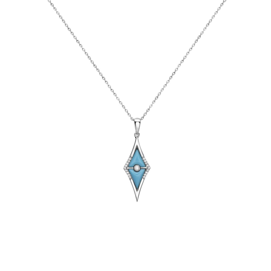 Jewelry Josephs Jewelers Home | 14K White Gold Triangle Turquoise And Diamond Pendant With Chain - Josephs Jewelers Blue