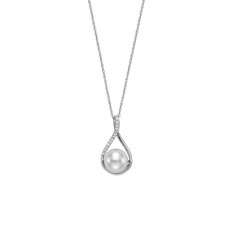 Jewelry Josephs Jewelers Home | 14K Gold Cultured Pearl And Diamond Pendant With Chain - Josephs Jewelers White