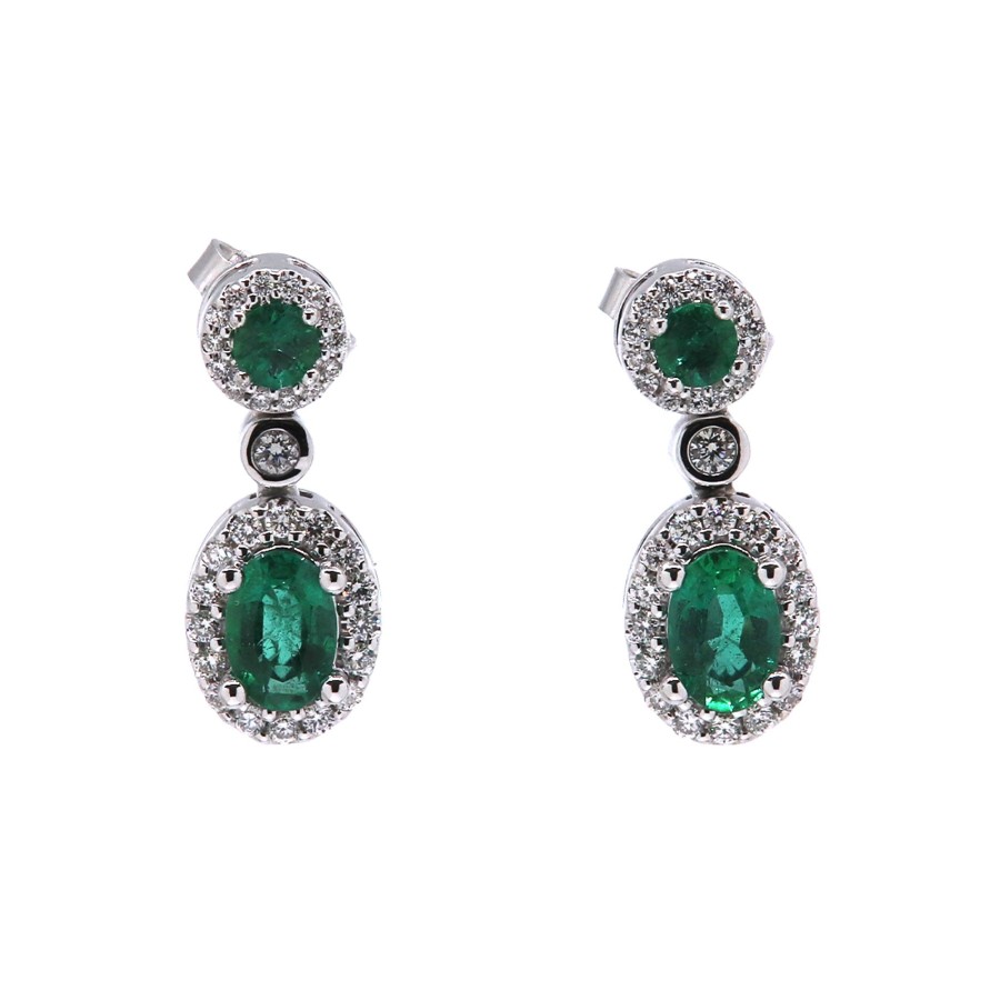 Jewelry Josephs Jewelers Home | 14K White Gold Emerald And Diamond Earrings Green