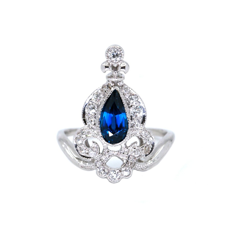 Jewelry Josephs Jewelers Home | Platinum Sapphire And Diamond Filigree Ring Blue