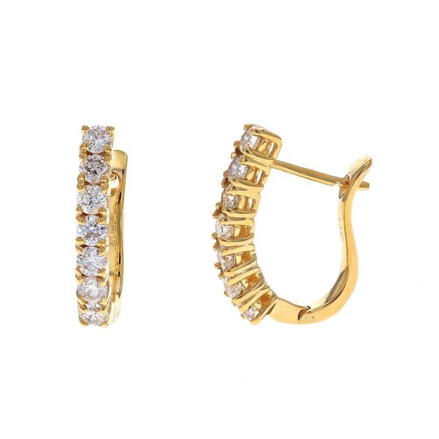 Jewelry Josephs Jewelers Home | 14K Yellow Gold Curved Diamond Hoop Earrings White