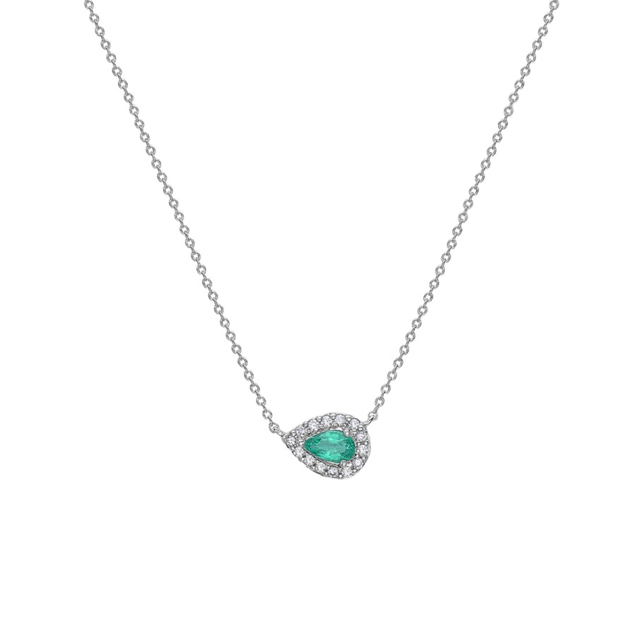 Jewelry Josephs Jewelers Home | 14K White Gold Pear Emerald And Diamond Necklace - Josephs Jewelers Green