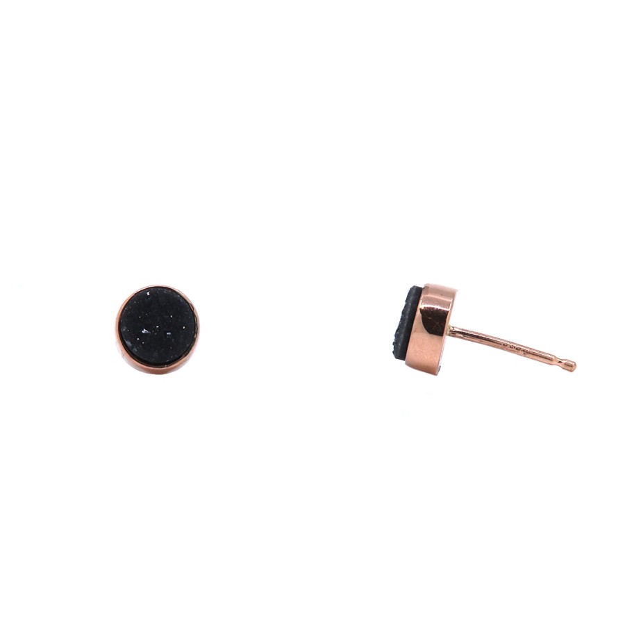 Jewelry Josephs Jewelers Home | 14K Rose Gold Round Drusy Stud Earrings Black