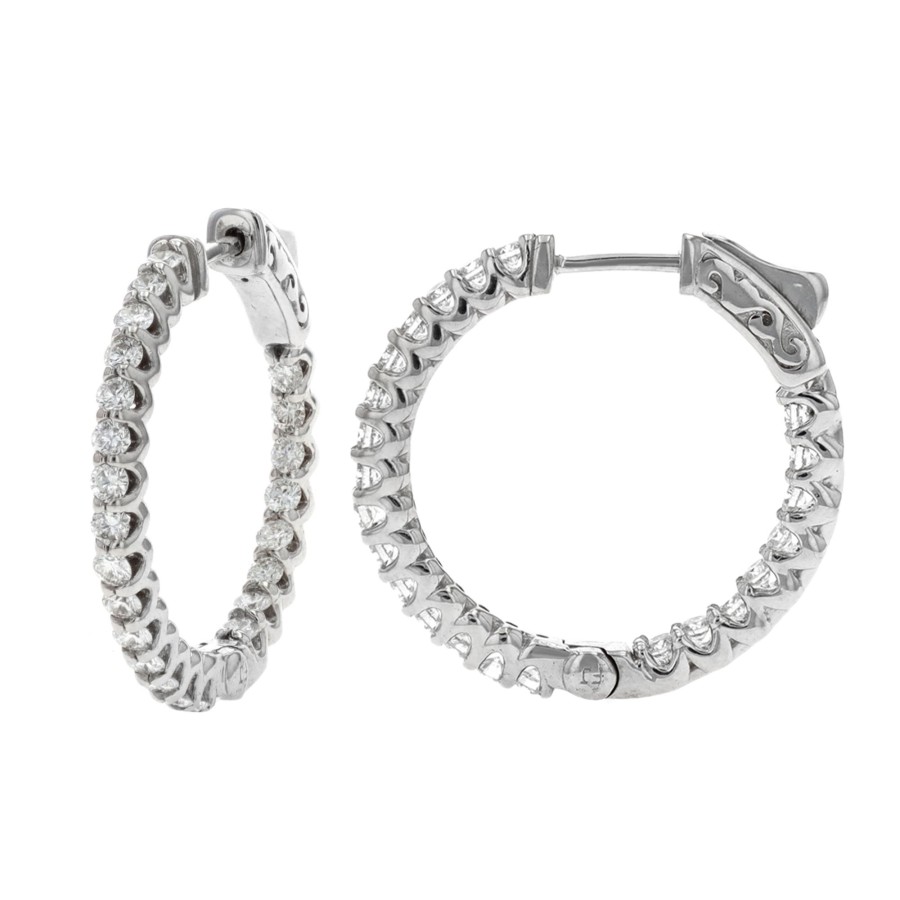 Jewelry Josephs Jewelers Home | 14K Gold Inside-Out Diamond Hoop Earrings White