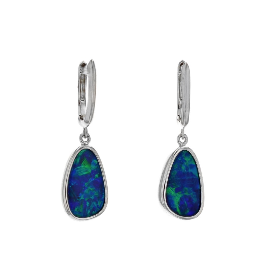 Jewelry Josephs Jewelers Home | 14K White Gold Opal Doublet Dangle Earrings Multi