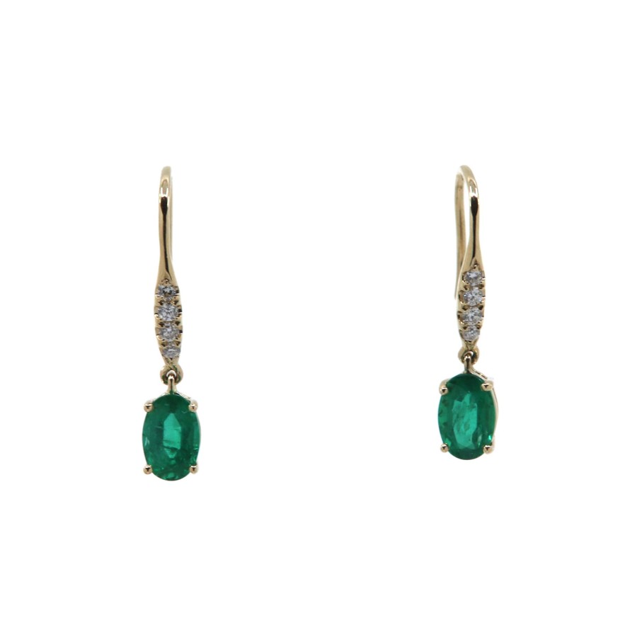 Jewelry Josephs Jewelers Home | 14K Yellow Gold Emerald And Diamond Dangle Earrings Green