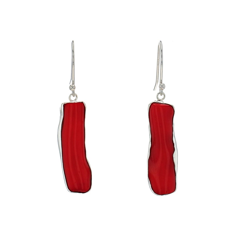 Jewelry Josephs Jewelers Home | Sterling Silver Coral Dangle Earrings Red