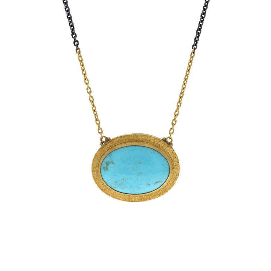 Jewelry Josephs Jewelers Home | 24K Yellow Gold Plated Sterling Silver Oval Turquoise Necklace Blue