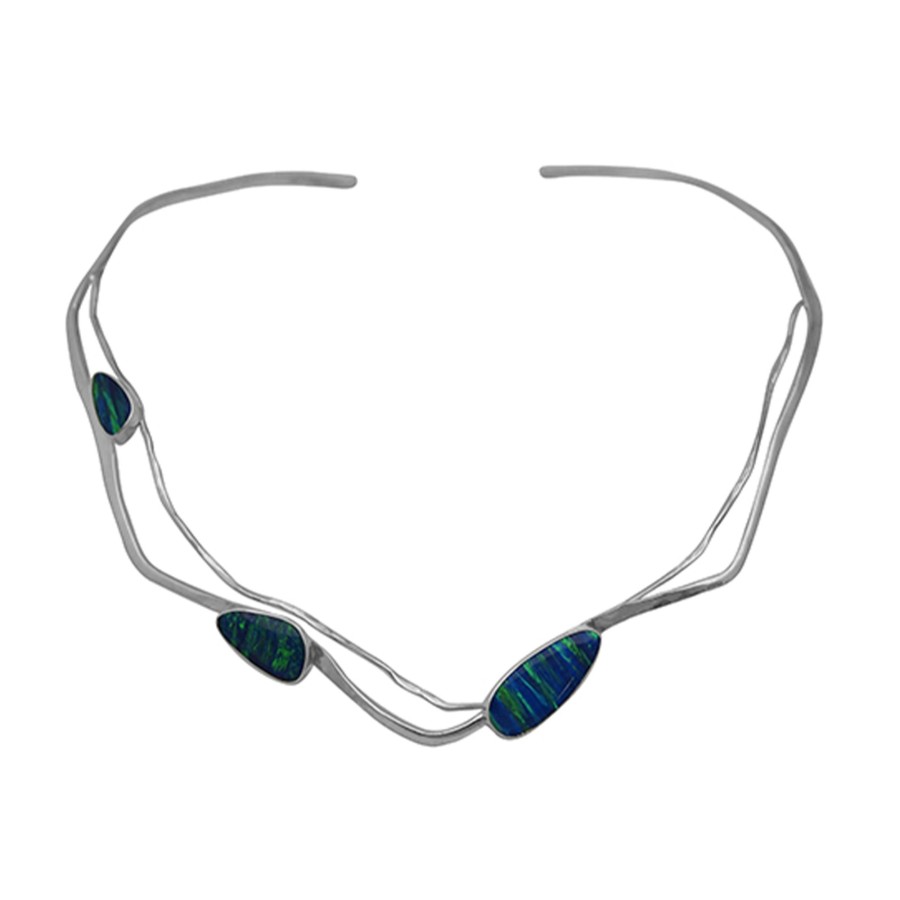 Jewelry Josephs Jewelers Home | Sterlig Silver Dark Blue Opal Cuff Necklace - Josephs Jewelers Multi