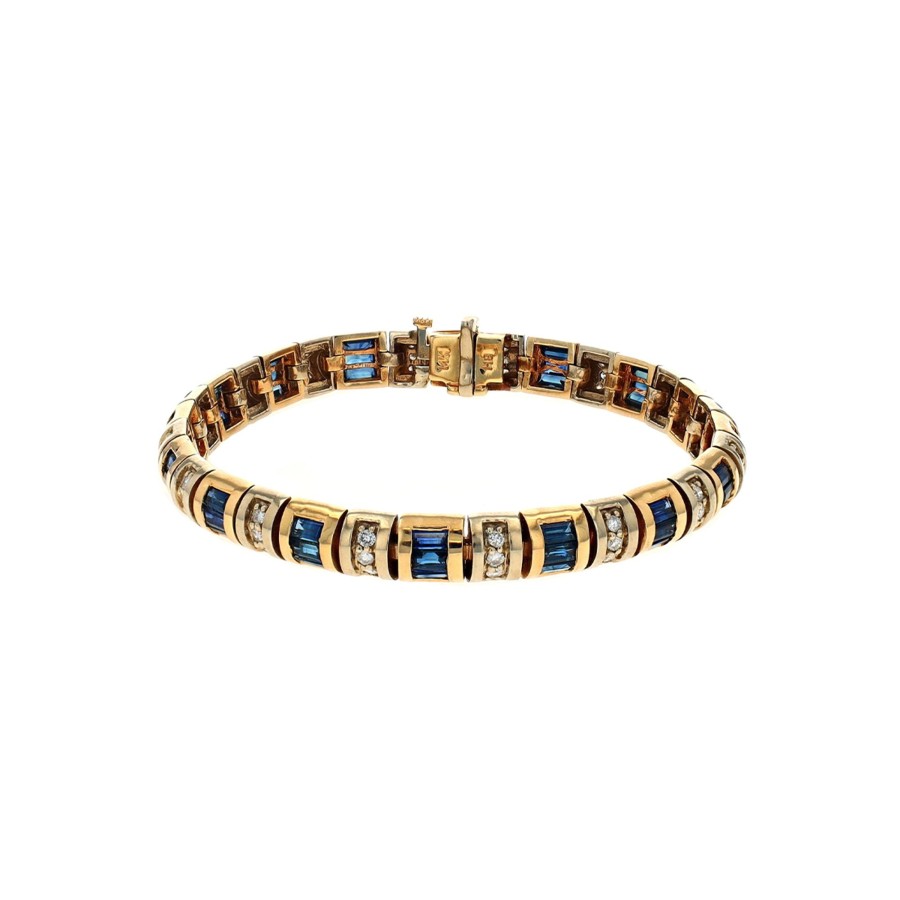 Jewelry Josephs Jewelers Home | Estate 14K Yellow Gold 6.00 Carat Sapphire And Diamond Bracelet - Josephs Jewelers Blue