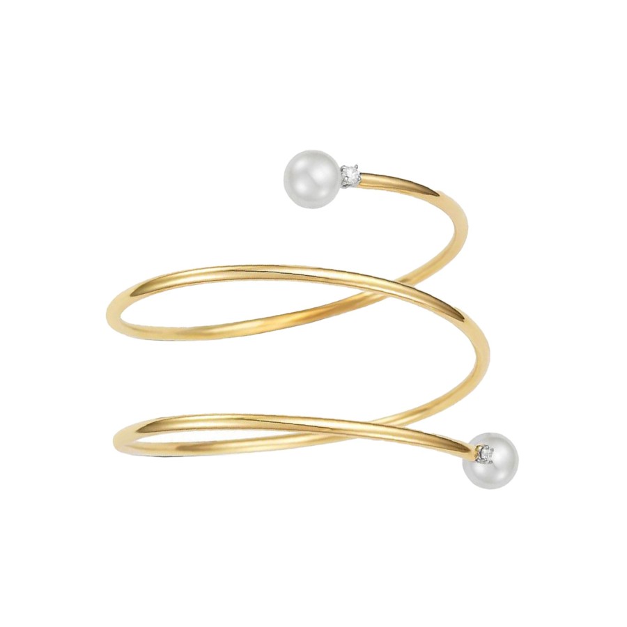 Jewelry Josephs Jewelers Home | 18K Yellow Gold Pearl And Diamond Wrap Bracelet - Josephs Jewelers White