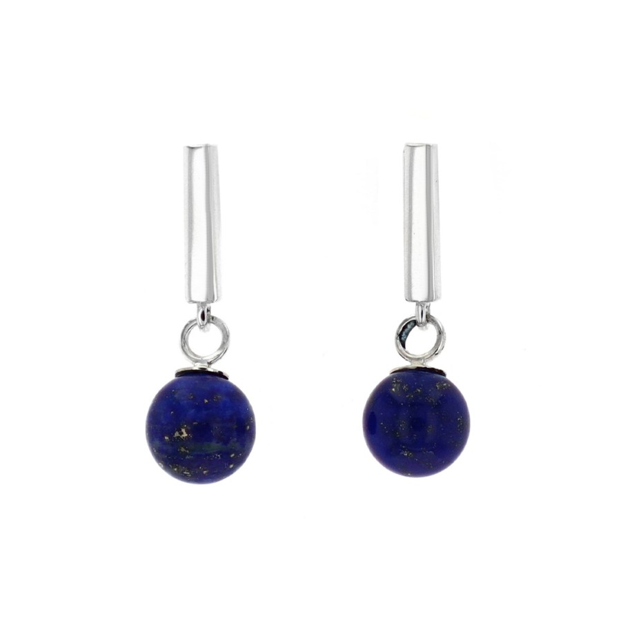 Jewelry Josephs Jewelers Home | Sterling Silver Bar Earrings With Lapis Beads - Josephs Jewelers Blue