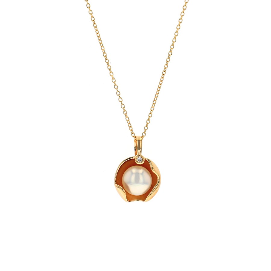 Jewelry Josephs Jewelers Home | 18K Yellow Gold Freshwater Pearl And Diamond Pendant With Chain - Josephs Jewelers