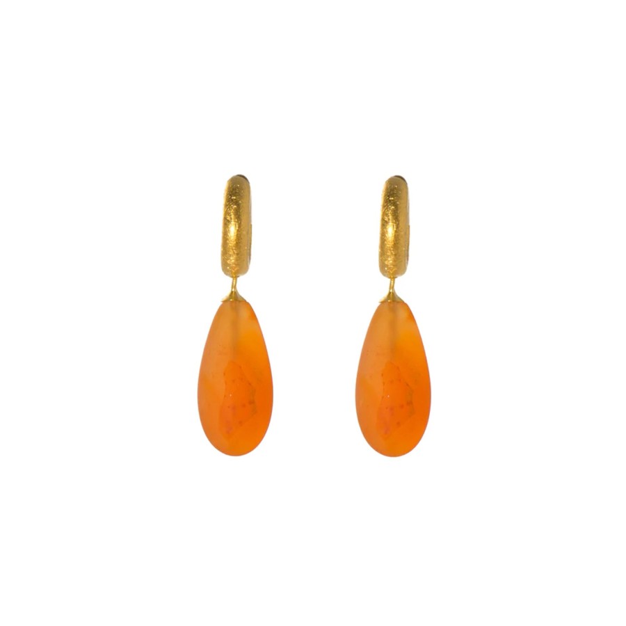 Jewelry Josephs Jewelers Home | Yellow Gold Plated Sterling Silver Carnelian Huggie Earrings - Josephs Jewelers Orange