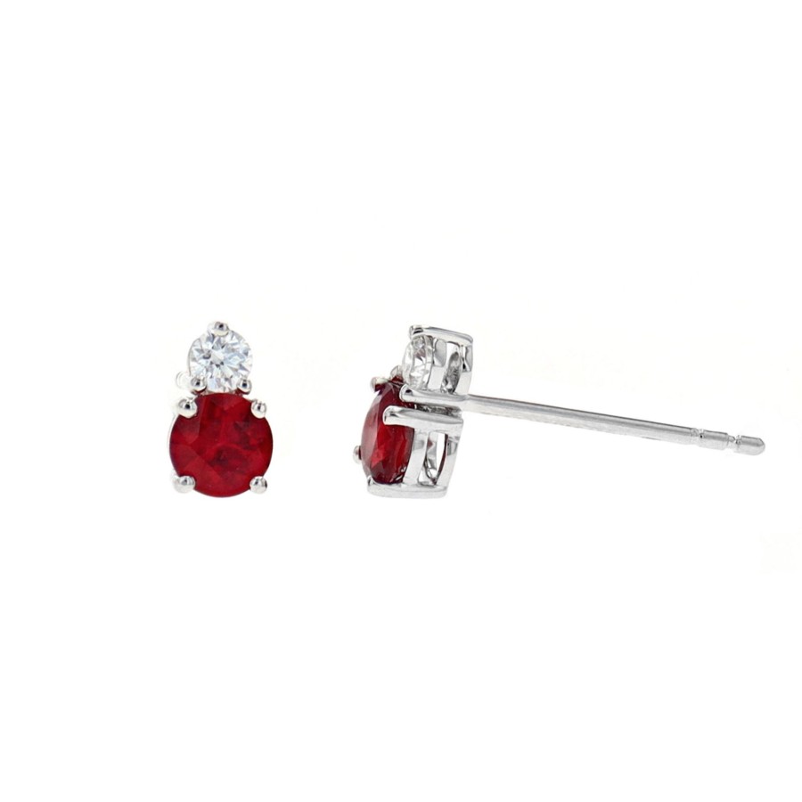 Jewelry Josephs Jewelers Home | 14K White Gold Ruby And Diamond Earrings - Josephs Jewelers Red