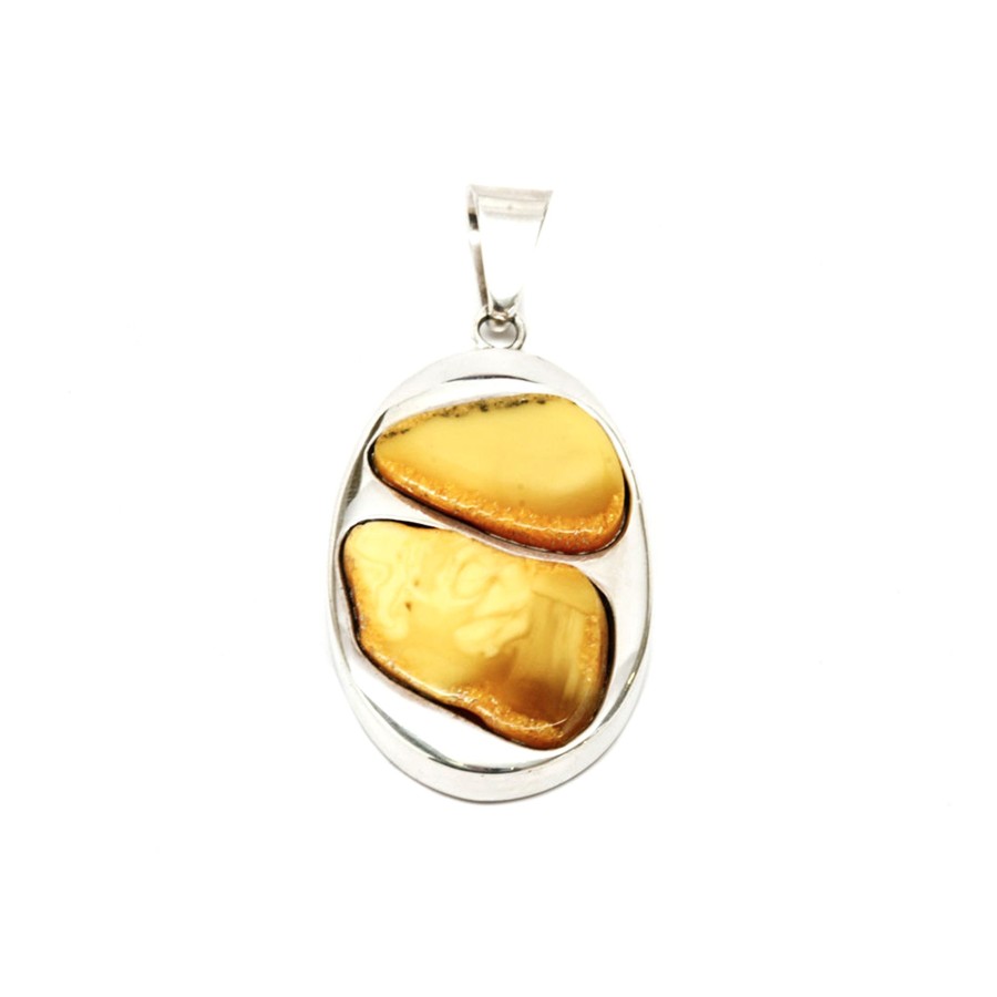 Jewelry Josephs Jewelers Home | Sterling Silver Freeform Amber Pendant Yellow