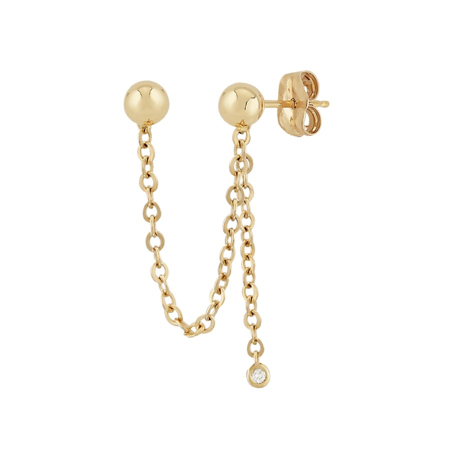 Jewelry Josephs Jewelers Home | 14K Yellow Gold Double Bead And Diamond Drop Single Earring White