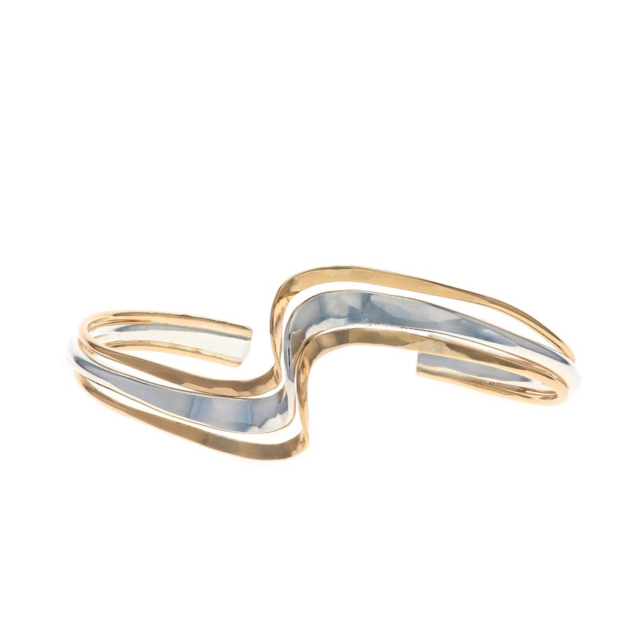 Jewelry Josephs Jewelers Home | Sterling Silver And Yellow Gold Filled Curve Bracelet