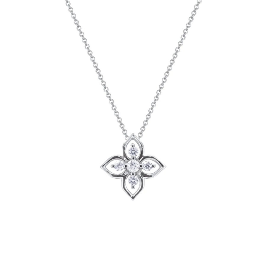 Jewelry Josephs Jewelers Home | 14K Gold Diamond Flower Pendant With Chain - Josephs Jewelers White