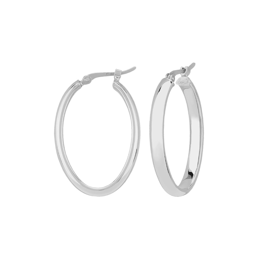 Jewelry Josephs Jewelers Home | 14K White Gold Medium Oval Half Round Hoop Earrings