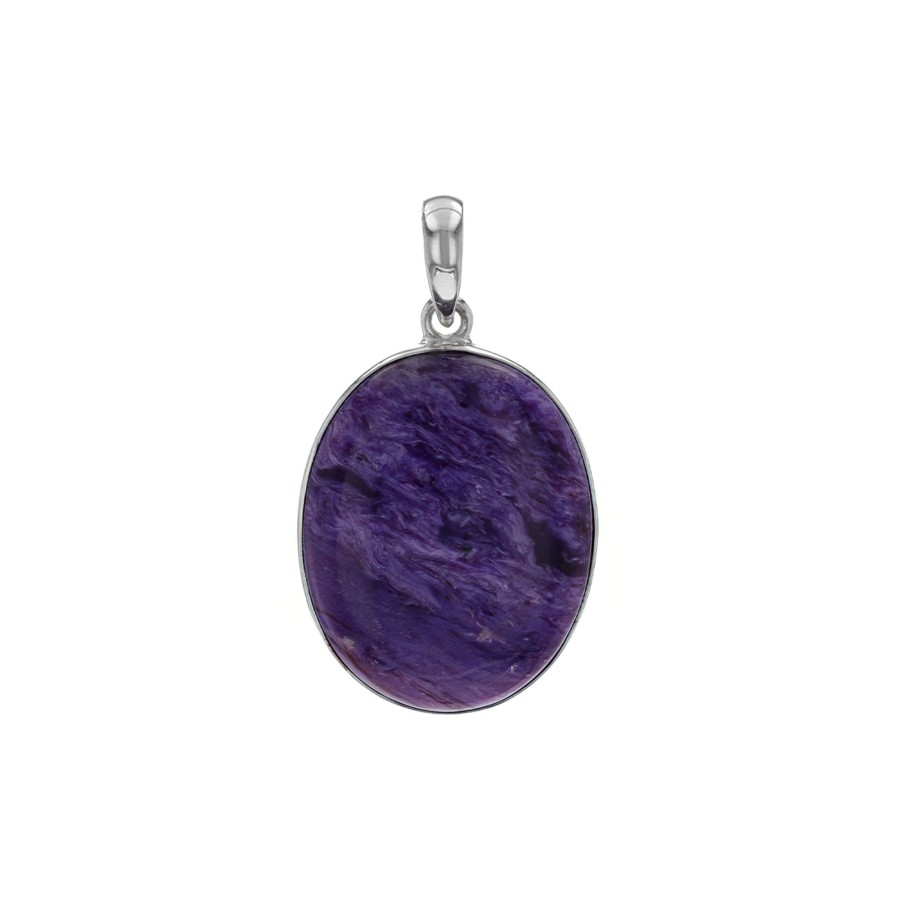 Jewelry Josephs Jewelers Home | Sterling Silver Oval Charoite Pendant Purple