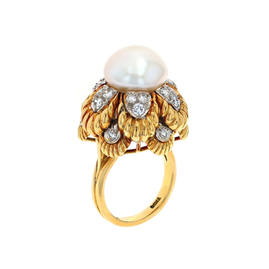 Jewelry Josephs Jewelers Home | Estate 18K Two-Tone Southsea Pearl And Diamond Buccellati Ring White