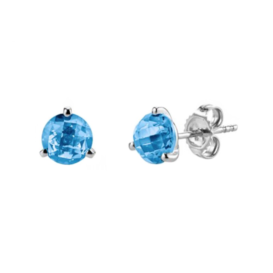 Jewelry Josephs Jewelers Home | 14K White Gold Round Topaz Earrings Blue