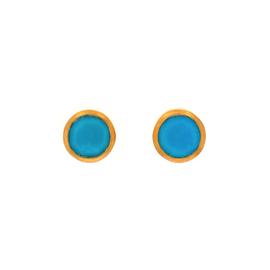 Jewelry Josephs Jewelers Home | Gold Plated Sterling Silver Turquoise Stud Earrings Blue