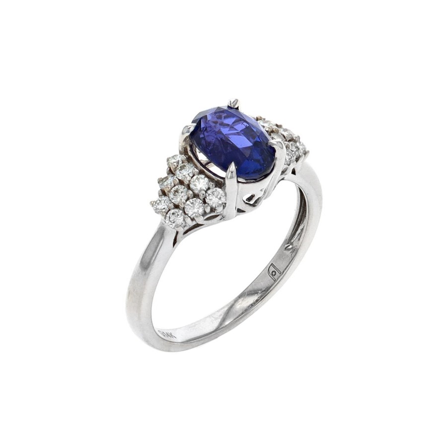 Jewelry Josephs Jewelers Home | Estate 14K White Gold Oval Bluish-Purple Sapphire And Diamond Ring Blue