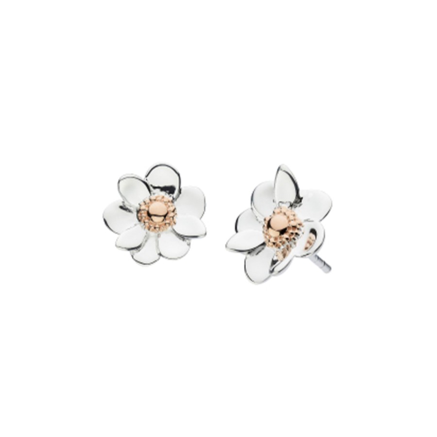 Jewelry Josephs Jewelers Home | Sterling Silver Two-Tone Anemone Flower Earrings Pink